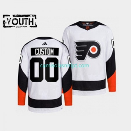 Camiseta Philadelphia Flyers Personalizado Adidas 2022 Reverse Retro Branco Authentic - Criança
